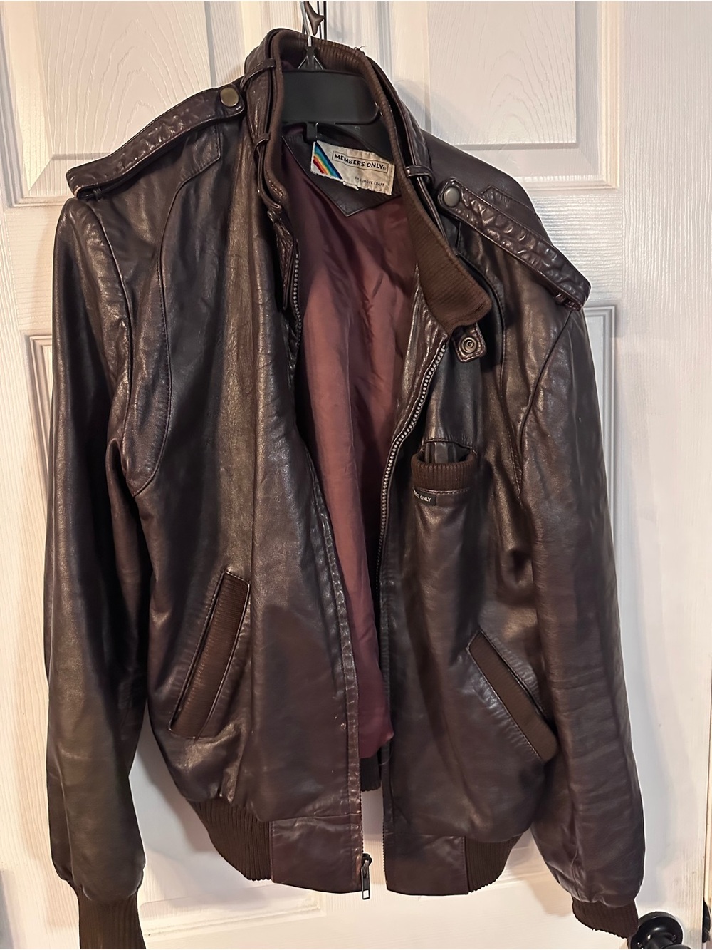 Members Only Dark Brown Leather Bomber Jacket Vintage